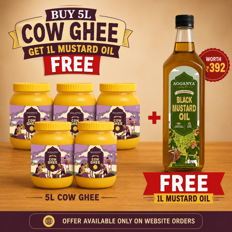 Pure Cow Ghee 5L + FREE 1L Black Cold Pressed Mustard Oil | Limited Time Offer | Agganya