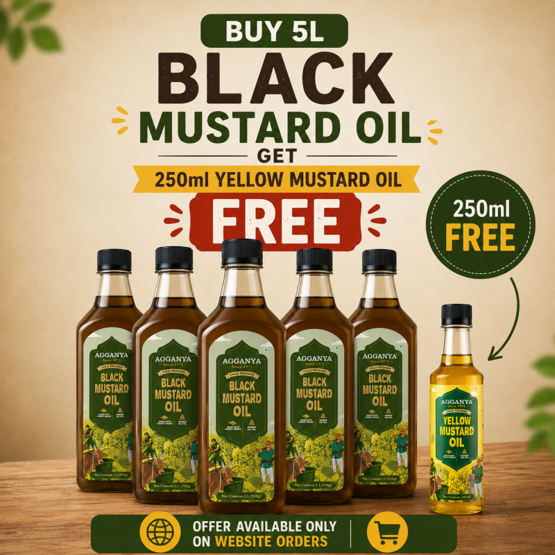 Black Mustard Oil 5L + FREE 250ml Yellow Mustard Oil | Cold Pressed | Agganya