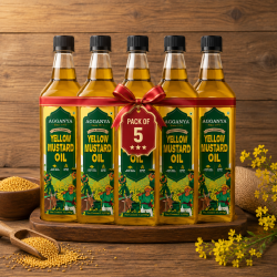 Yellow Mustard Oil 1L Pack of 5 | Cold Pressed Mustard Oil | Agganya